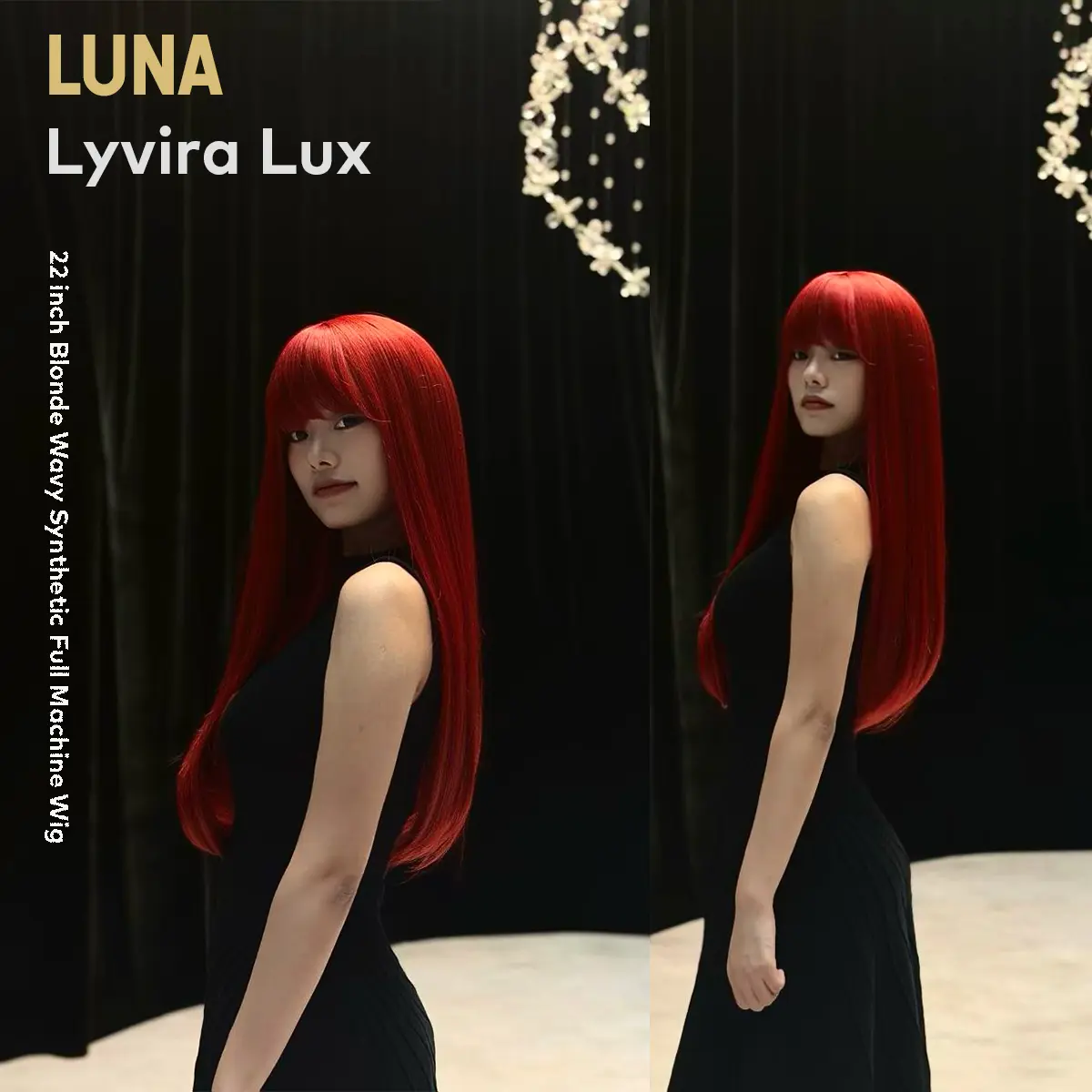 Lyvira Lux Women 22 Inch red long hair wig Brown Ombre Blonde Straight Wig Snowflake Lace Front Glueless for Daily Dating Party sunscreen