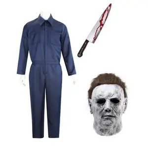 Michael Myers Costume Mask Cosplay Halloween Jumpsuit Outfits Horror Bloody Killer Carnival Party  Costume for Adult Men