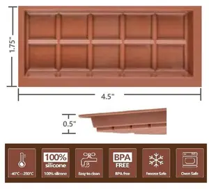 Small Silicone Chocolate Bar Mold 4.5"x1.75"x0.5" - Food Grade, 100% Silicone, BPA Free, Easy to Clean, Freezer Safe, Oven Safe