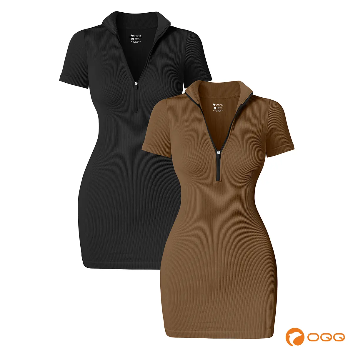 OQQfitness Womenswear Short Dresses Lapel Zip Tight Dresses Stretchy Womenswear Summer Casual Wear,summeroutfits,vacationoutfits,beachoutfits