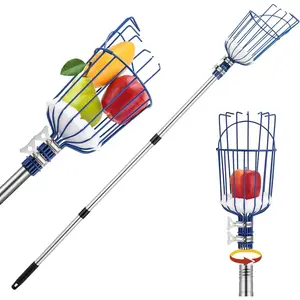 High Quality Fruit Picker, 13ft Picker Pole with Basket, Adjustable Length Apple Orange Picker Tool Tree Fruit Picker with Lightweight Stainless Steel Connecting Rod, Foam Pad, 2 Metal Clamps (Upgraded Version)