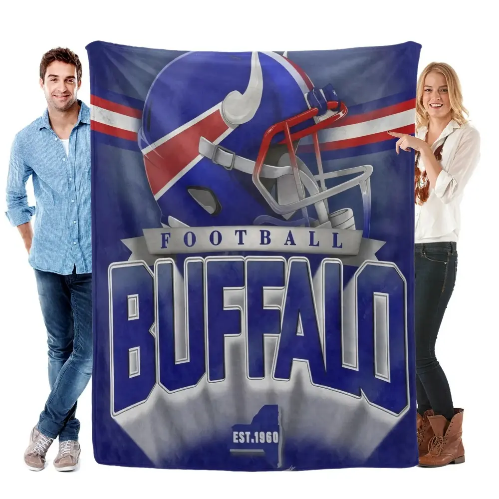 Buffalo Football Fleece Blanket  Lightweight Cozy Throw with Bold "Buffalo" Print  Helmet Design Vintage Style Soft Flannel Blanket is The Perfect Gift for Christmas and lovers Soft Warm Cozy Throw for Bed Sofa Nap Travel, Cute Home Decor