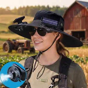 2026 Upgraded Solar‑Charged Ventilated Sun Hat with Mist Spray & Cooling Function, Wide Brim UV Protection Cap for Outdoor Fishing Hiking Camping, Perfect Gift for Men Women & Dads