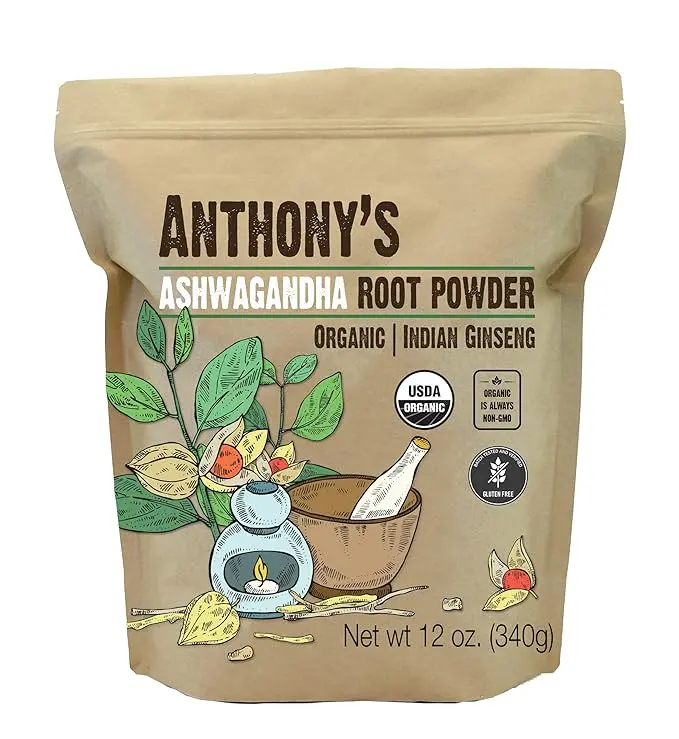 Anthony's Organic Ashwagandha Powder, 12 oz, Batch Tested Gluten Free, Indian Ginseng, Non GMO, Keto Friendly
