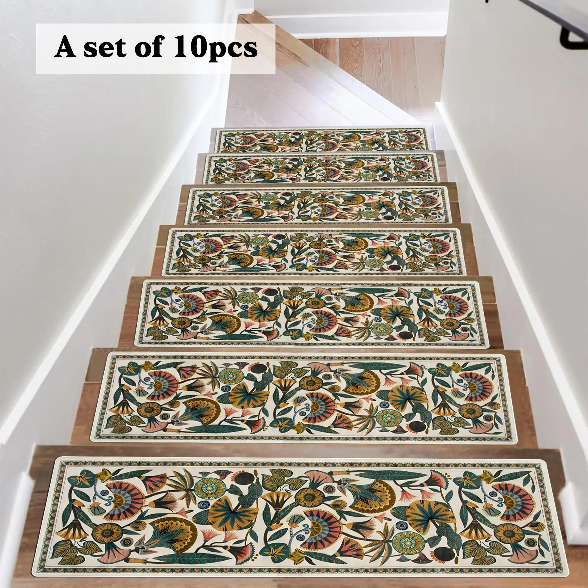 Vintage Floral Pattern Stair Mat, Stair Runner, Floral Rugs, Vintage Printed Rugs, 1 Set Non-slip Stair Carpet, Easy To Clean Decorative Carpet, Decorative Mats for Home Living Room Bedroom Stairway