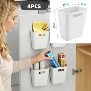 4 PCS Kitchen Cabinet Door Storage Boxes, Self-adhesive Wall-Hanging Storage Boxes, Suitable for Kitchen/Closet/Bathroom/Refrigerator, Small Item Storage Boxes