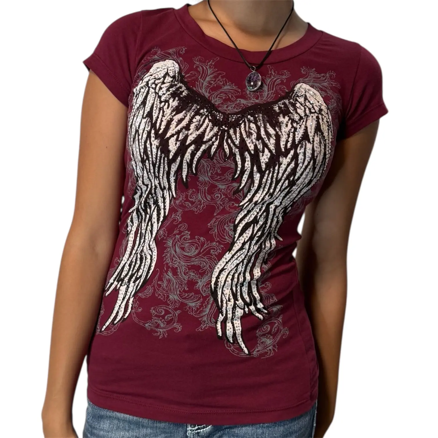 Angel Wings Short Sleeve Burgundy - Cotton
