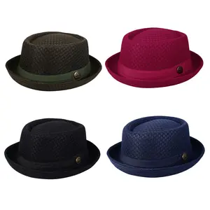 Men's Women's Breathable Mesh Fedora Hat Trilby Jazz Cap Panama Fedora Pork Pie Hats