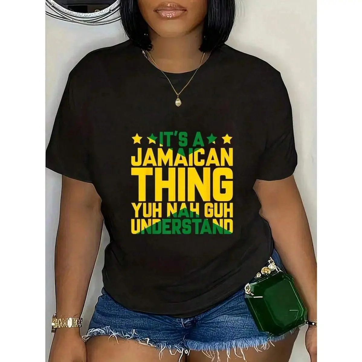 Women's 100% Pure Cotton Oversized Shortsleeve Round Neck T-Shirt - Jamaican Graphic Print "It's A Jamaican Thing, Yuh Nah Guh Understand", 1-Piece Casual Breathable Fabric Style Top (Cold Wash Only), T Shirts For Women, Relaxed Fit, All Seasons, Clothes,