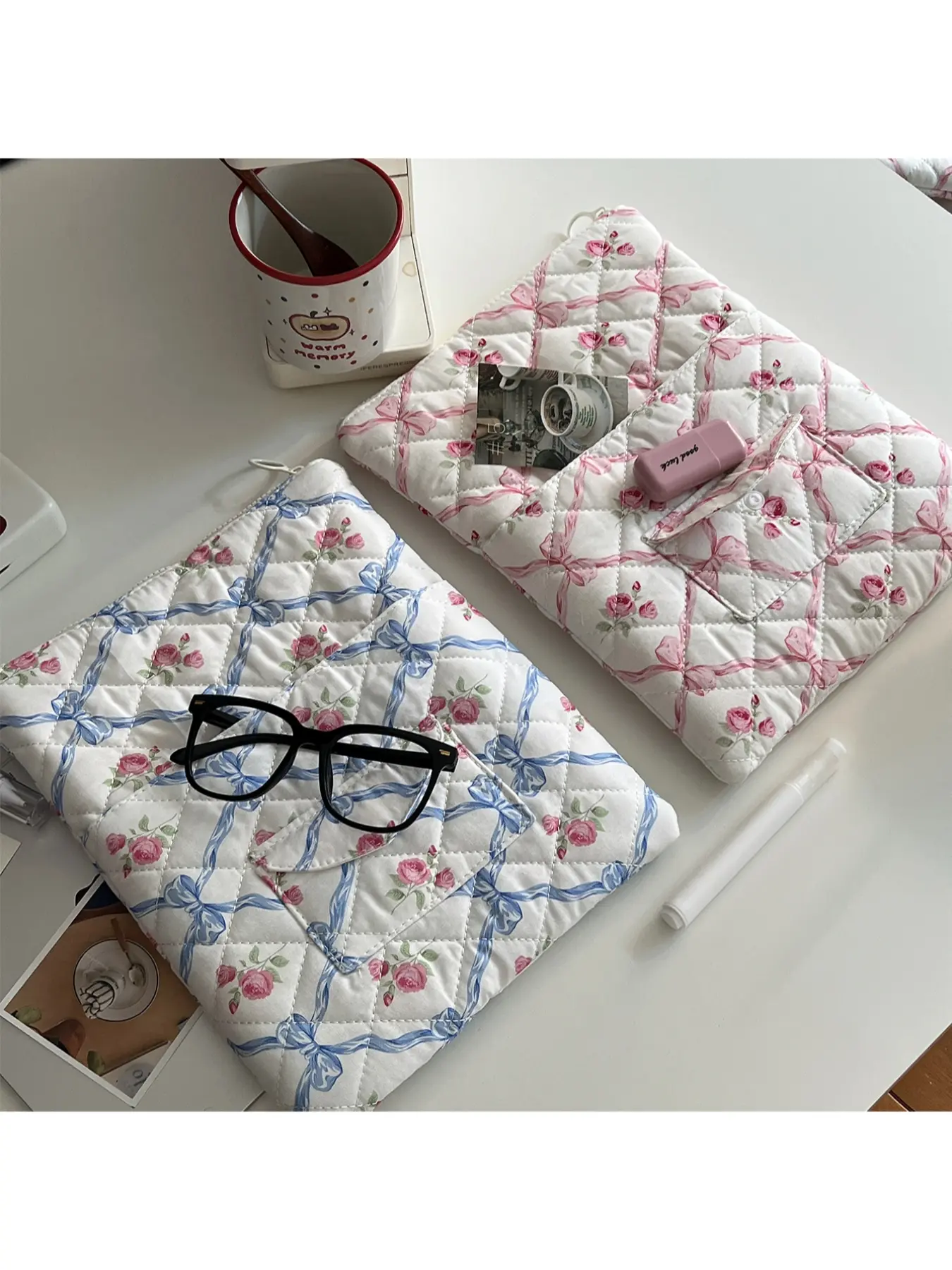 1PC Korean Ins small fresh floral bow notebook bag Laptop Casing Laptop Computer Bag 11/13/15 inch tablet storage women's bag Cute Laptop Bag