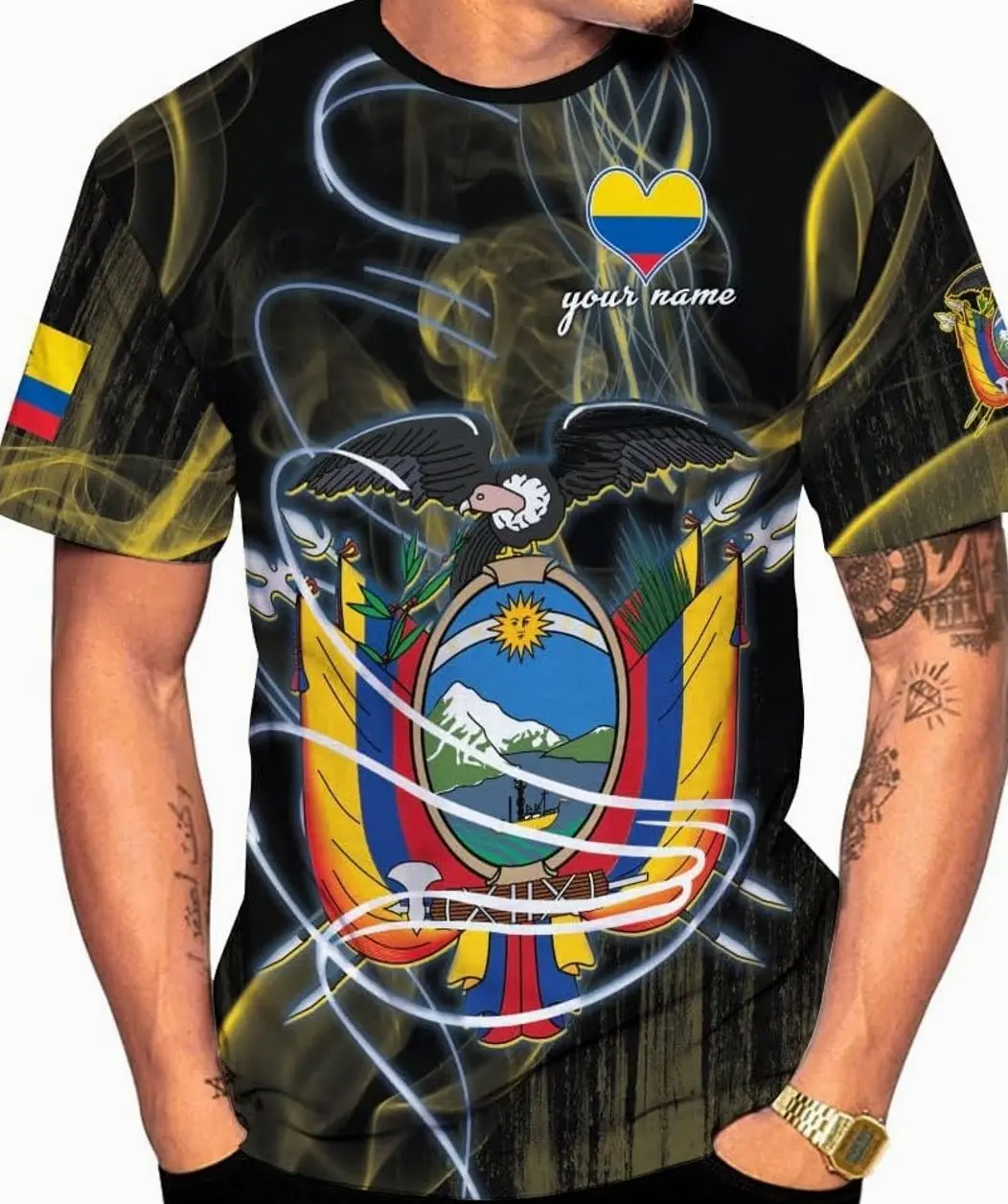 Unisex Personalized Ecuador Flag 3D T-Shirt - Custom Pride Polyester Sports Jersey, Crew Neck Short Sleeve Regular Fit All Season Breathable Athletic Top PBP