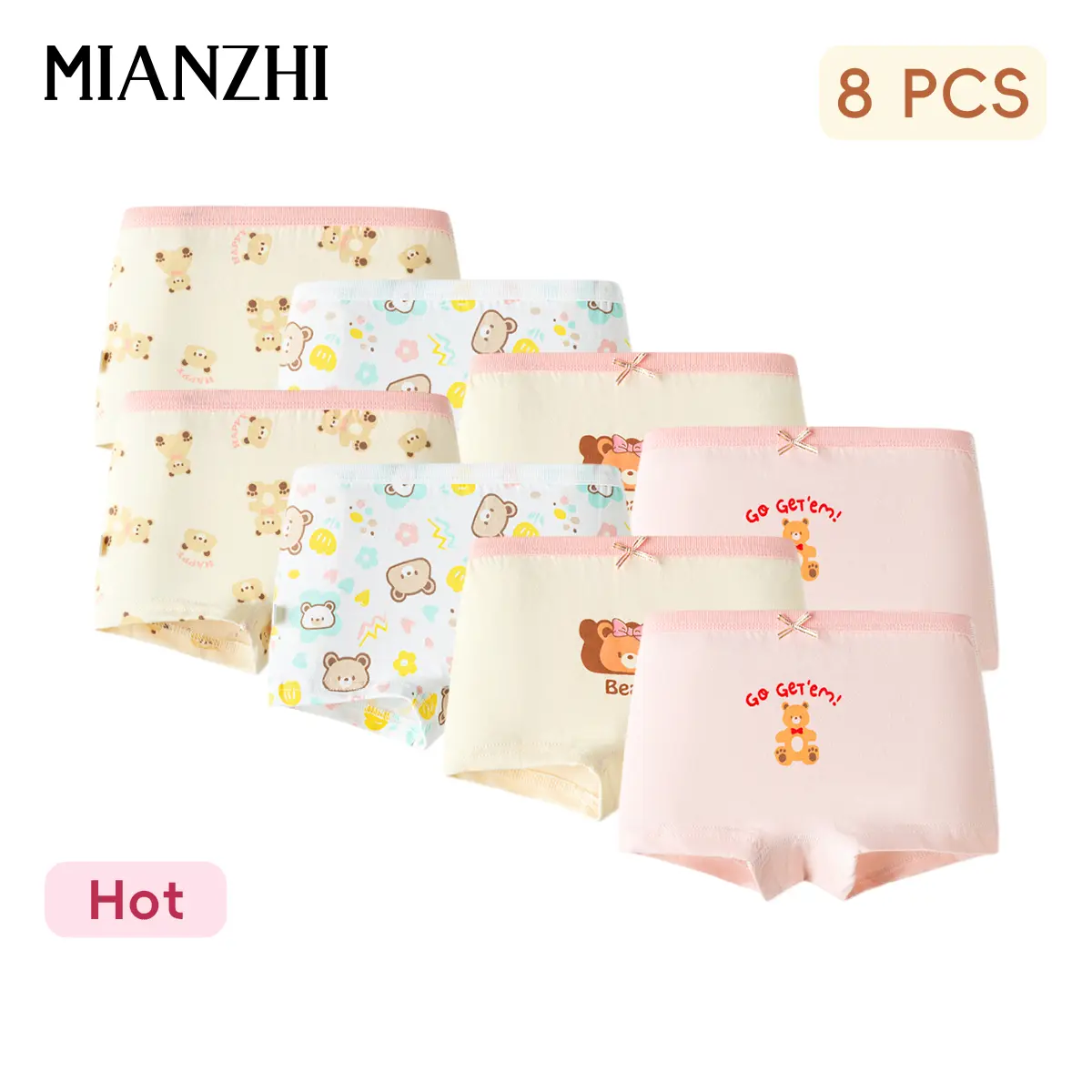 【Size up 1】MIANZHI Girls' Cotton Boyshort Underwear 8-Pack - Soft Elastic, Breathable Fabric, Pastel Color, All-Season Daily Wear, for 2-10 Year Old Toddlers, Kids Clothing Girls,summerwins summerwins,back to school,back to school shopping,back to school