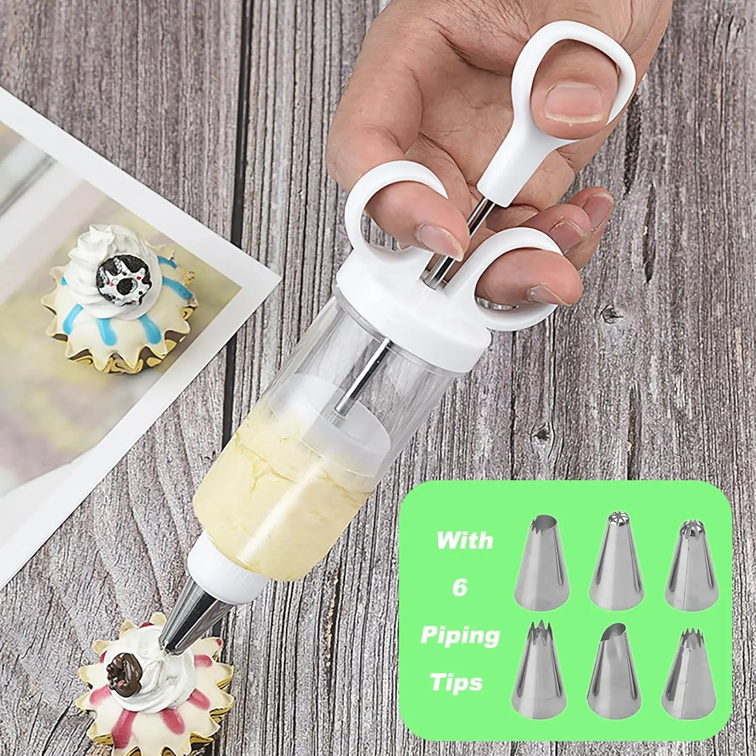 7Pcs Cupcake Icing Piping Kit,Incluidng 1Pcs Cake Decorating Gun with 6Pcs Stainless Steel Piping Tips, Cupcake Injector/Decorating Icing Set,DIY Hand Tools Kits,Springtok