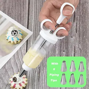 7Pcs Cupcake Icing Piping Kit,Incluidng 1Pcs Cake Decorating Gun with 6Pcs Stainless Steel Piping Tips, Cupcake Injector/Decorating Icing Set,DIY Hand Tools Kits,Springtok