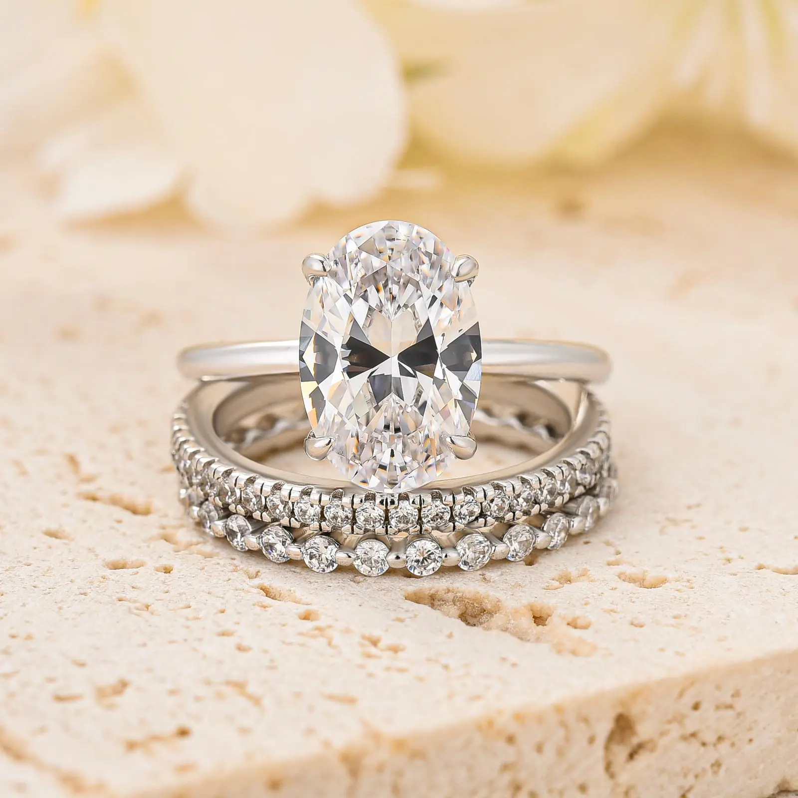 Maxine Women's 3PC 3.5ct Oval Cut 5A CZ Engagement Ring Set - Artificial Gemstone Wedding Jewelry, Ideal for Proposal, Daily Wear, Engagement Rings