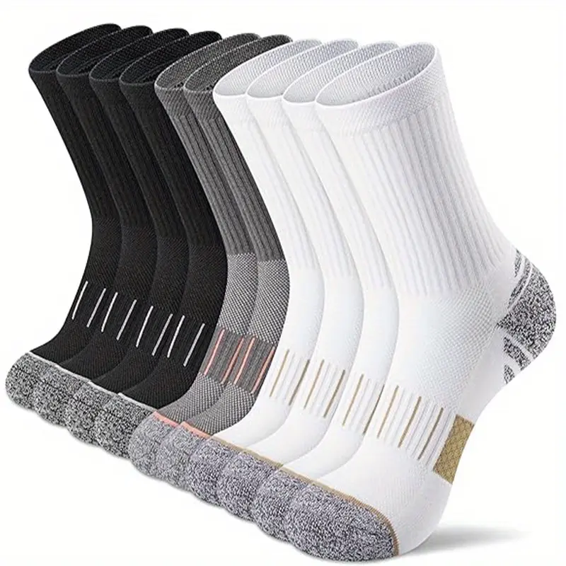Men's 15-Pair Mid-Crew Absorbent Sports Socks, Sporty, Comfy, Breathable, Thin for Running, Basketball Training, Athletic Outdoor Activities, Sporty Socks