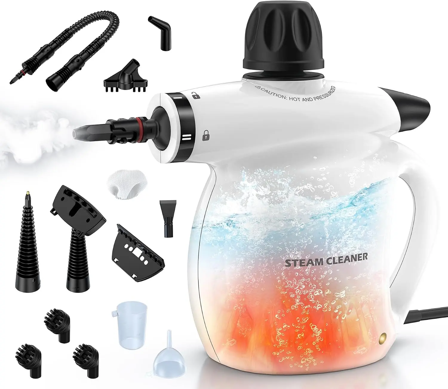 13Pcs Pressurized Handheld Steam Cleaner Portable Deep Cleaning Steamer Natural Multi Purpose Chemical Free Steamer with Attachments for Home Grout Kitchen Car Windows Upholstery Bathroom Furniture Tile Clothes Fabric Cleaning Tools