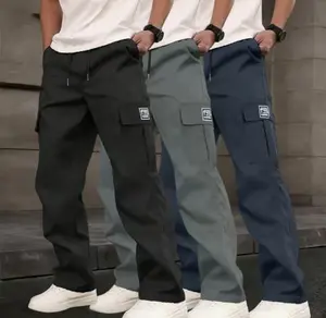 Men’s 3-piece spring–autumn work pants set, multicolor fashion design with pockets; stylish casual straight-leg long trousers; a tailored fit with medium-weight fabric.