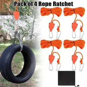 4PCS Pulley Ratchet Rope Clip - Tent Accessory for Safe Lifting - 1/8 Inch Lift Rope, Built-In Metal Pulley, Durable Plant Tent Light Accessory