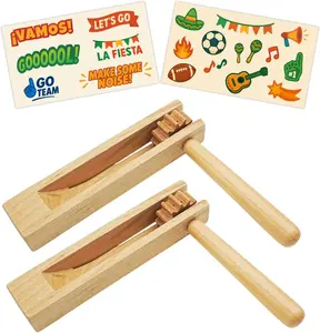 Mexican Wooden Matracas Set– Loud Ratchet Noise Makers for Graduation, Football Games, Parties, and Fiesta Events – Includes Bonus Mexican Stickers – 5.4 x 5.7 in (2-Pack, 2, count)