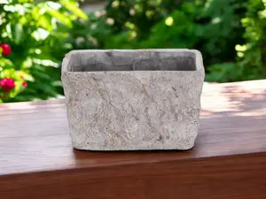 HomeRoots 9 in. Gray Speckle Glaze Cement Modern Plant Pot, Contemporary Rectangular Indoor & Outdoor Garden Flower Pot Planter, Garden Pot