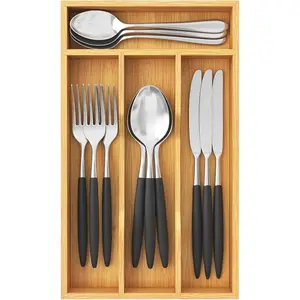 Silverware Drawer Organizer, Utensil Tray for Kitchen, Flatware and Cutlery Holder, Storage for Spoons Forks Knives, 6.7 x 12", Natural
