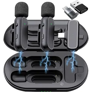 Professional Wireless Lavalier Microphone for iPhone, iPad, Android-with Charging Case, Noise Reduction, Plug-Play. Clip-on Lapel Mic for Video Recording, Vlogging, YouTube, Interview, Live Streaming
