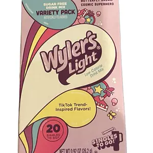 Wylers Light Sugar Free Drink Mix Variety Pack - Pink Flavors Including Pink Wedding Cake Bubble Gum Butterfly Dream & Cosmic Superhero TikTok Trend-Inspired Flavors 20 Singles To Go - Beverage, Powder