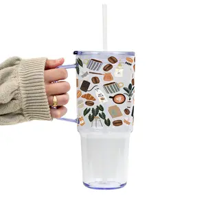 Cafe Cutie Glass Tumbler with Lid & Plastic and Glass Straws