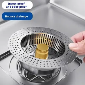 Stainless Steel Kitchen Sink Filter Sink Universal Sink Bounce Core Drainer kitchen sink Stainless Steel sink drain Sink Drain Strainer 3-in-1 Pop-Up Stopper