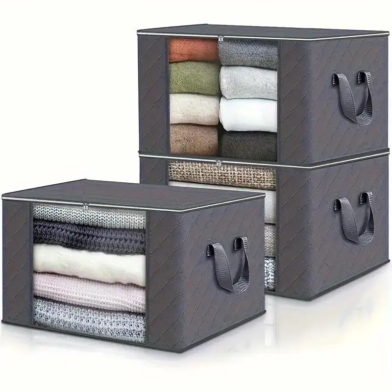 3pc Multi-Use Home Storage Boxes, Transparent Clothing Organizer Bags, Foldable Closet Storage, Large Capacity, Easy Access