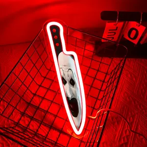 Novelty Clown Print Neon Sign — Fun Dagger-Shaped Design, USB-Powered, Wall-Mountable — Wall Art Decor for Escape Rooms, Clown-Themed Parties, and Prank Gifts
