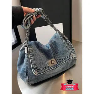 Fashion Denim Chain Purse Bag, Denim Shoulder Satchel, 2025 Casual Versatile Crossbody Bag for Women, Trendy All-match Commuter Purse, Denim Shoulder Purse, Denim Sling Bag, Denim Handbag, Versatile Shoulder Bags, Denim Messenger Bag