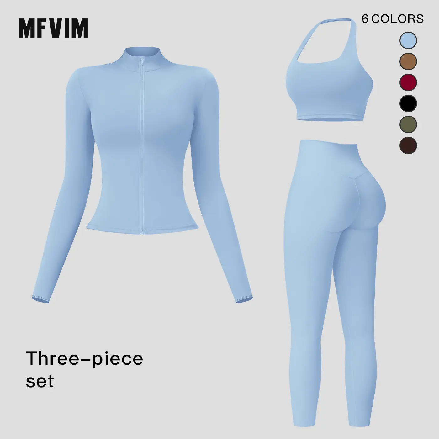 MFVIM Women's 2-Piece Ribbed Sports Sweat Suit - Long Sleeve Zip Front Crop Top & High Waist Leggings, Modest Fashion Outdoor Set for Yoga, Running, Two Piece Set