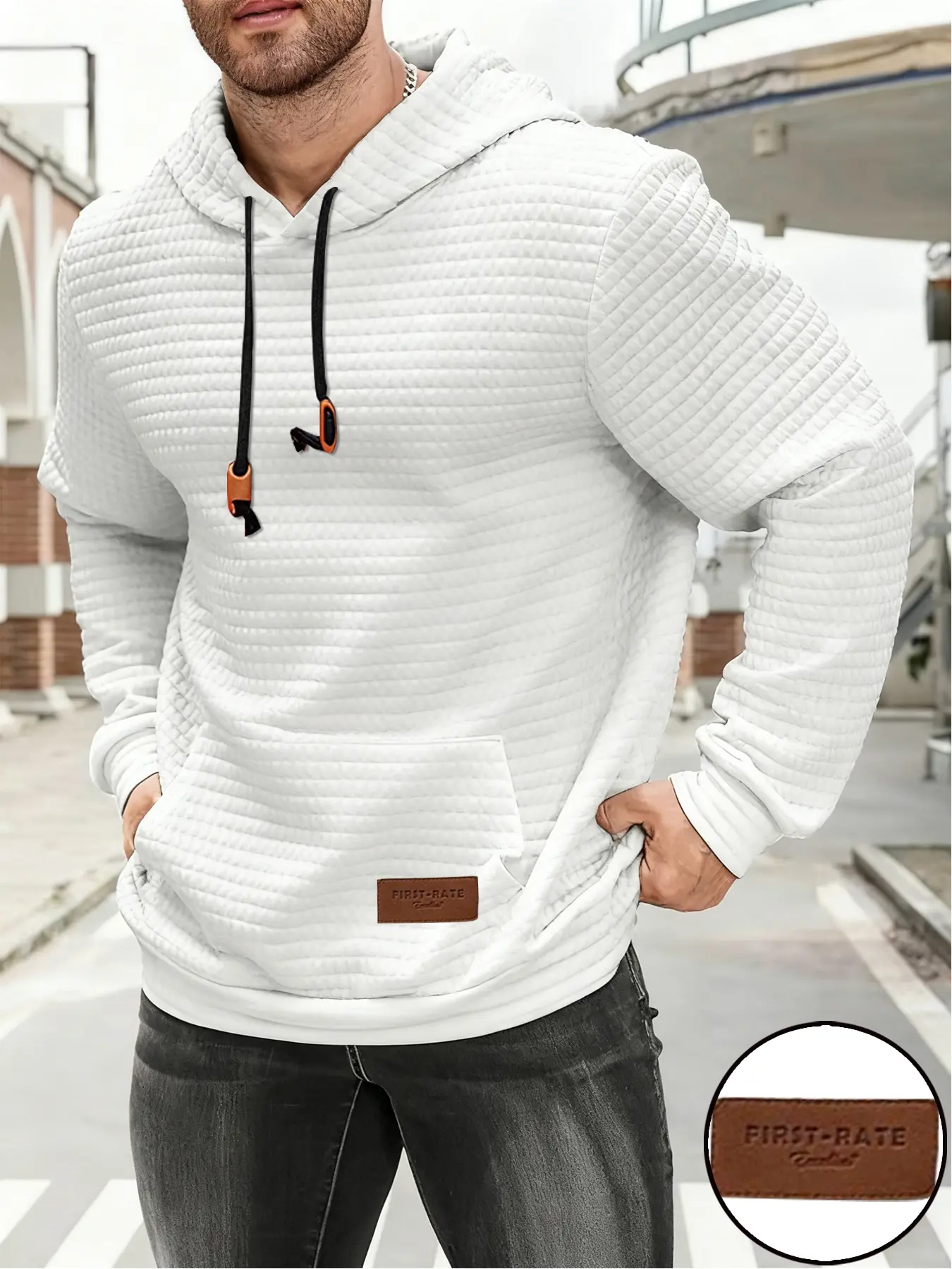Men's Letter Print Hoodie, Casual Long Sleeve Waffle Design, Comfortable Lightweight Fall & Winter Clothing, Daily Wear, Hot Trending Hoodies, Casual Hooded Sweatshirt, Hoodie Letter Logo, Printed Hoodies
