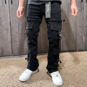 KDNK Men’s Cargo Strap Skinny Flare Jeans.