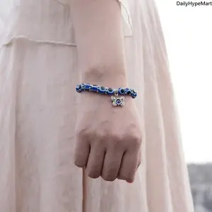Women's Beaded Charm Bracelets - DailyHypeMart Evil Eye Jewelry with Blue Eye, Palm, Butterfly Pendants, Unisex Accessory for Everyday Wear, Anniversary Gift