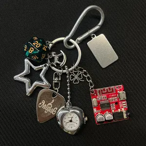 Vintage Pocket Watch Guitar Pick Keychain, Personalized Mechanical Element Pendant, Creative Couple Style Gift, Bag Hanging Ornament for Keys & Bags, Unique Punk Rock Decor Accessory