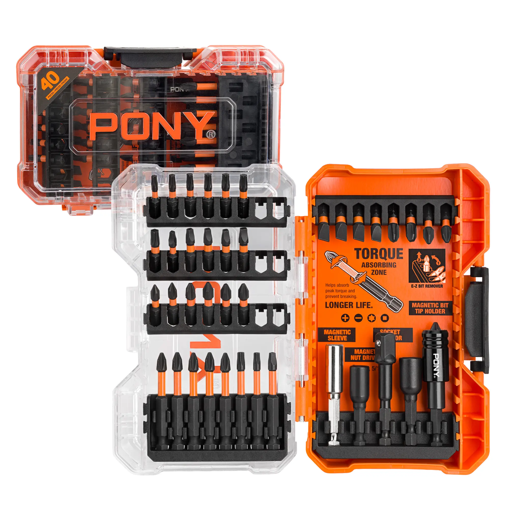 #fathersdaygift PONY 40-Pack Impact Screwdriver Bit Set with Tough Case, 1/4'' Hex S2 Steel bits, Precision-Machined Tip & Optimized Torsion Zone, 1" & 2-1/4" Long Impact Bits for Impact Driver
