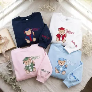Custom College Pennant Bear Embroidered Sweatshirt, Personalized Team Apparel, Senior Class Gift, University High School Flag Name Shirt