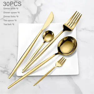Stainless Steel Gold Cutlery Set, 30pcs/set Mirror-Polished Flatware Service for 6, Includes Dinner Knives, Dinner Spoons, Dinner Forks, Teaspoons and Tea Forks, Durable and Dishwasher Safe, Gold Dinnerware Sets