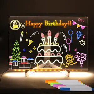 LED Drawing Board For Kids LED Note Board Rechargeable Acrylic Dry Erase LED Board with Stand Markers Cleaning Cloths Tracing Paper Erasable Reusable Kids Learning Gift for Christmas Birthday Decorative Office School Home