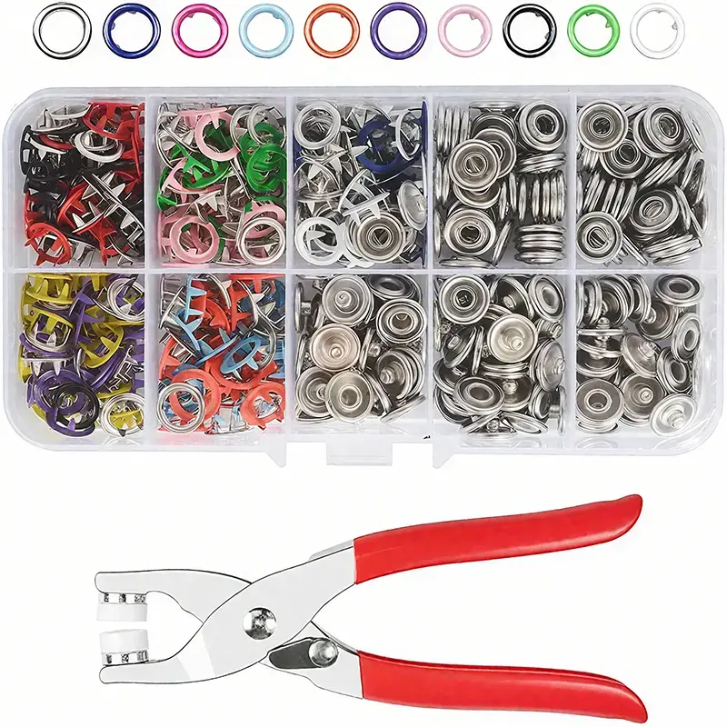 Metal Snap Fasteners Kit (100 Sets) – 200 Claw Buttons, High-Leverage Fastener Pliers, Installation Tool, Minimal Physical Effort, Secure Snaps, Commercial-Grade, Easy-to-Use Sewing Accessory for DIY Crafts, Clothing Production