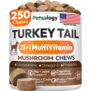 Turkey Tail Mushroom for Dogs - 250 Chews - Lion’s Mane - Shiitake - Reishi - Buddy Immune Support Guard - Lipoma Mushroom Supplement for Dogs Lumps and Bumps Glucosamine, Health Vitamins Multivitamin