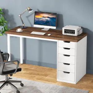 LustreC Computer Desk with 5 Drawers, 47 inches Rustic Brown Home Office Desk with Storage, Modern Simple Laptop Desk Study Writing Table for Small Spaces (Reversible Drawer Cabinet)