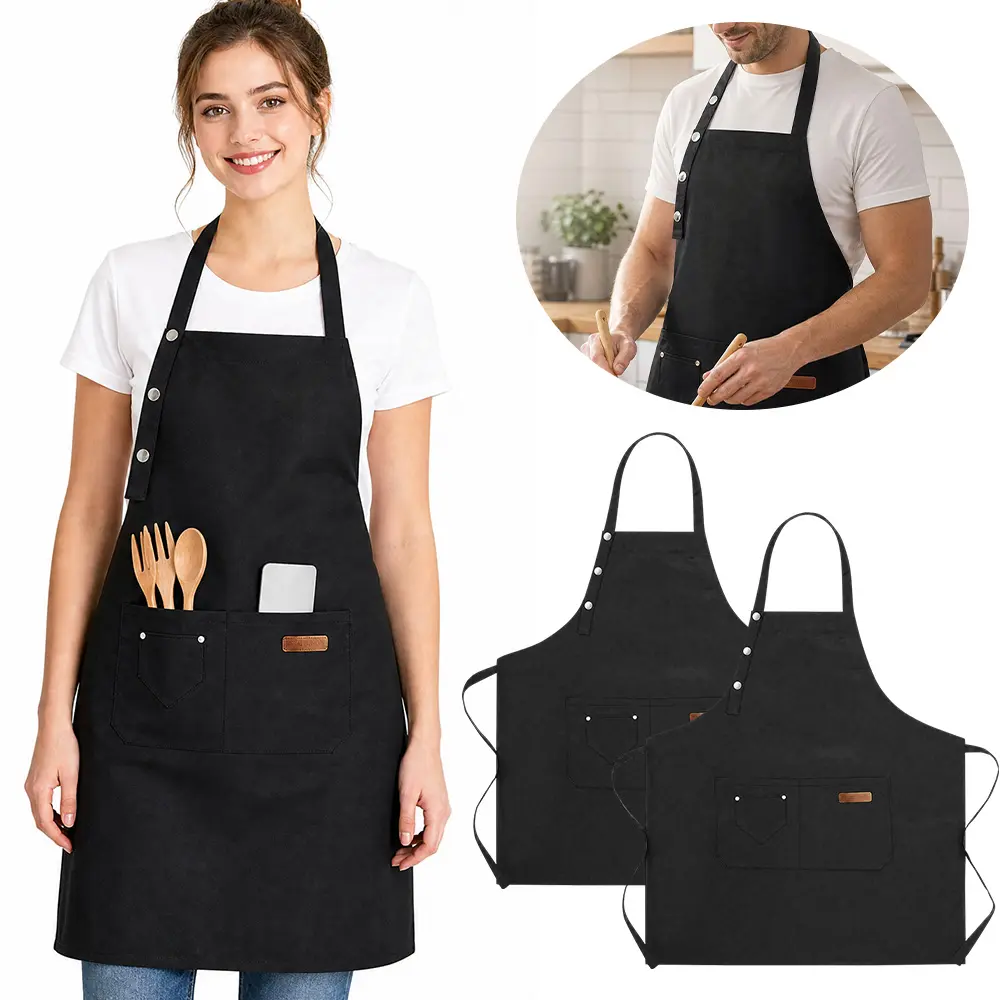 2 Packs Art Aprons for Women Painting Pottery Baking, Mens Buckle Straps Kitchen Apron with Pockets for Chef Cooking