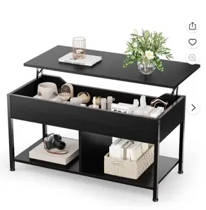 Lift Top Coffee Table with Storage 39" Center Table with Hidden Compartment & 2 Shelves Farmhouse, Wood Coffee Table for Living Room with Sturdy Lift-Top Adjustable Feet，Black