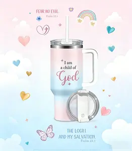 Religious Christian 40oz Tumbler with Handle, Stainless Steel Vacuum Insulated Car Cup, Large Travel Mug with Lid and Straw, Keeps Coffee Hot or Water Cold for Hours, Ideal Gift for Men Women