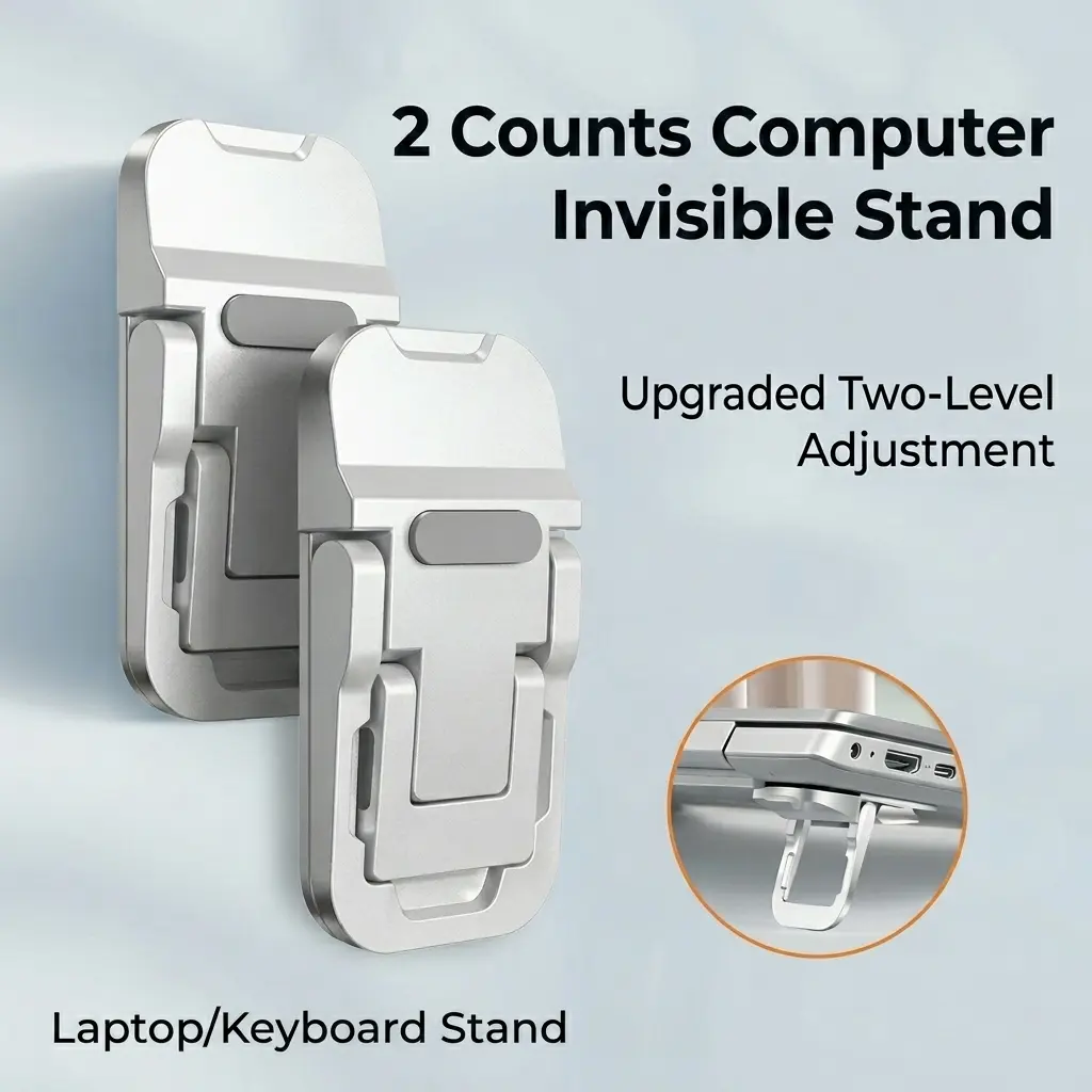 2 Adjustable Invisible Laptop Stands, Portable Ergonomic Cooling Risers for MacBooks and Desktop Keyboards, Universal Fit