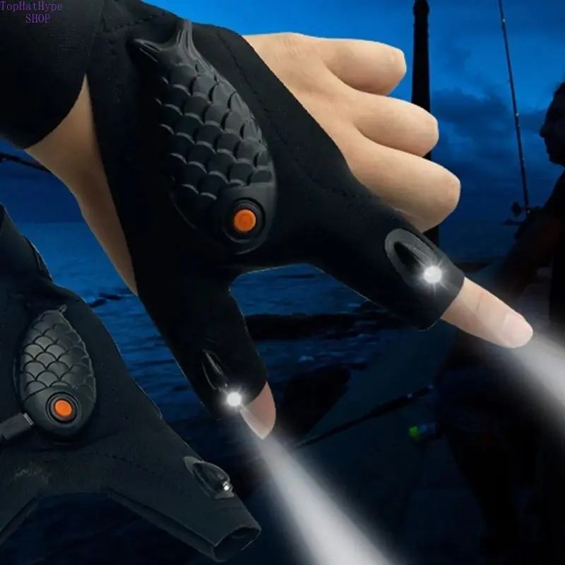LED Adjustable Glowing Flashlight Gloves for Men - Waterproof Men's Gloves with Elastic Fabric, Comfortable Hands-Free Wear for Night Work, Camping, Glowing Gloves
